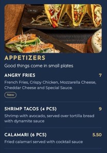 Smart QR menu: appetizers with descriptions and prices